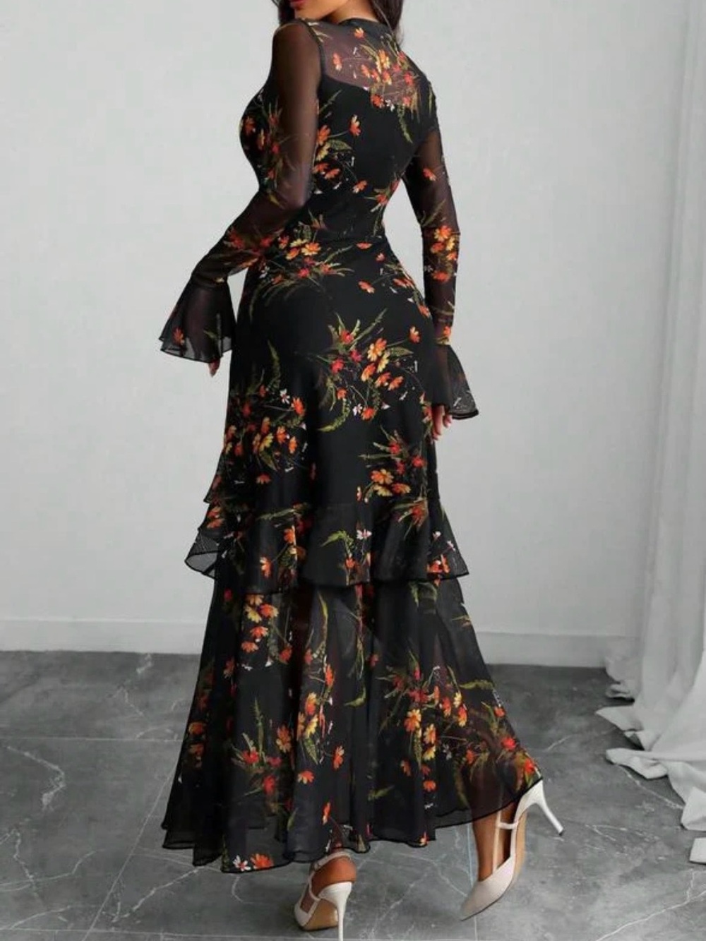 Floral Layered Black Maxi Dress - Picture 2 of 2